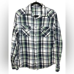 Mossimo Supply Co Men's Green and Black Plaid Shirt